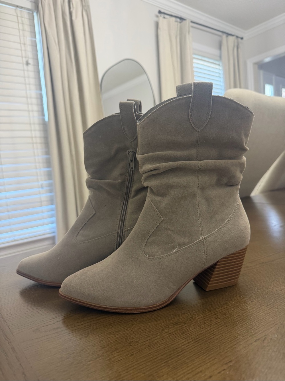 Women’s Gray Suede Mid-Calf Western Booties